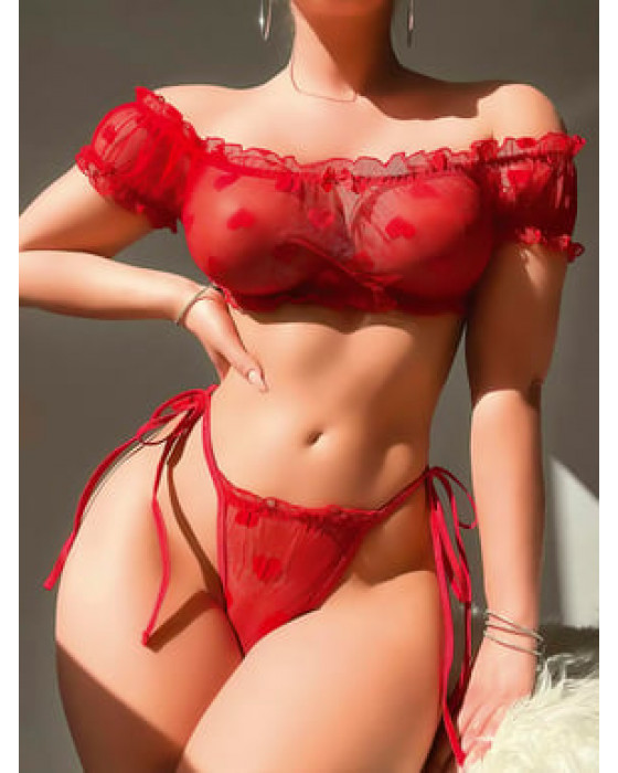 Kırmızı transparan fantezi sütyen külot takım